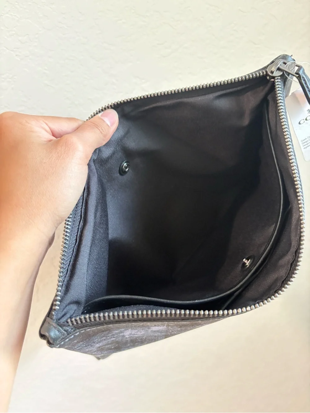 COACH Black and Gray Check Tablet Travel Pouch